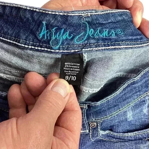 Ariya Women 9/10 Bootcut Jeans Blue Stretch Low Rise Western Button Flap Pockets - Picture 10 of 10